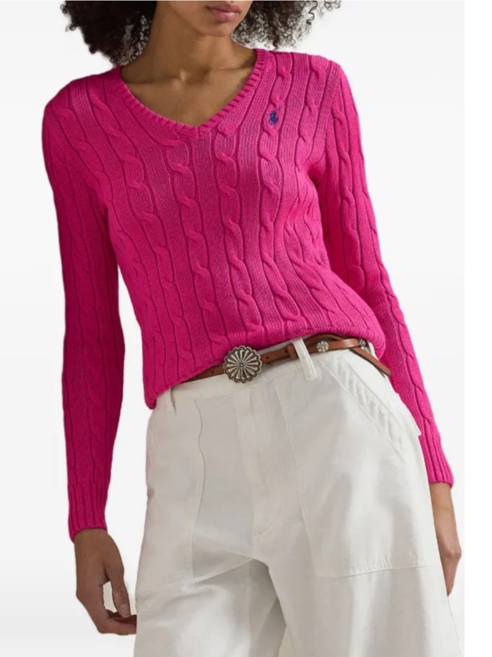 Ralph Lauren Sport cable-knit V-neck sweater in Pink